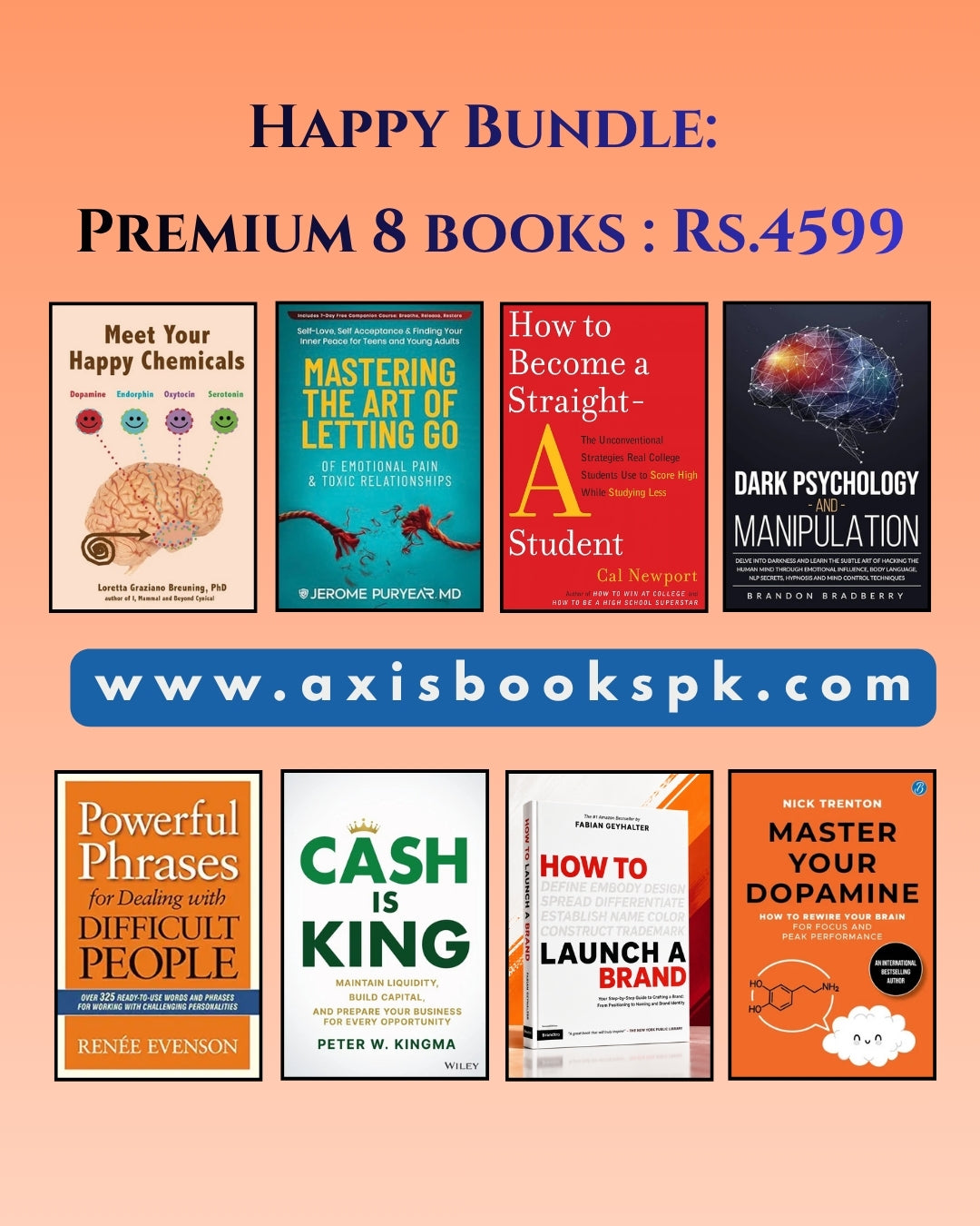 Happy 8 Books Bundle featuring eight self-help, psychology, study, and business books