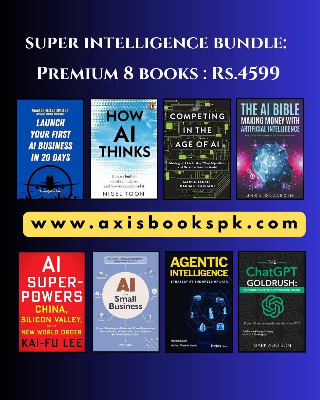 Super Intelligence 8 Books Bundle featuring eight artificial intelligence and AI business books